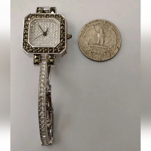 Judith Jack Sterling Silver Marcasite + CZ Quartz Watch Women's  New Battery - Picture 7 of 8